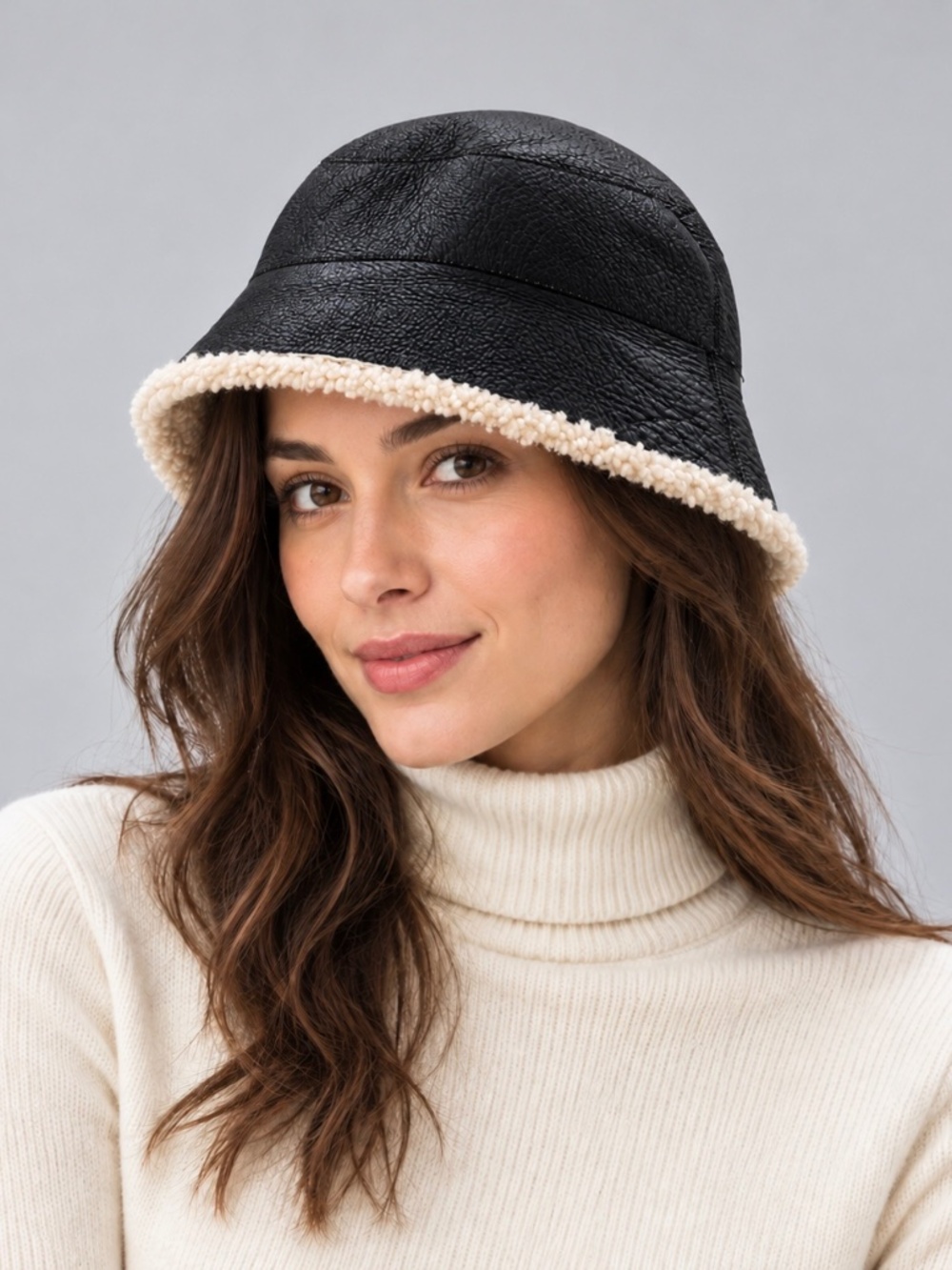 HiSO Black Sheepskin Shearling Bucket Hat 22” / 56 cm Luxury Winter